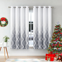 Metro Parlor Grey White Ombre Full Blackout Curtains 54 Inch Length For Bedroom Living Room, Small Short Curtains, Geometric Patterned Window Treatments, Grommet Top Short Drapes 52"" W 2 Panel Sets