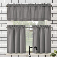 No. 918 Martine Microfiber Semi-Sheer Rod Pocket Kitchen Curtain Valance And Tiers Set, 54"" X 45"", Gray