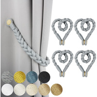 Porlau 4 Pack Grey Magnetic Soft Curtain Tiebacks Cotton Hand-Woven Tieback Holdback Home Decorative Tie Backs With Durable Wooden Buckle For Home Office Decor