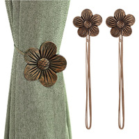 Lewondr Magnetic Curtain Tie, 1 Pair Vintage Resin Flower Curtain Drapery Holdback Window Curtain Decorative Buckle Holder For Home Cafe Balcony - Coffee