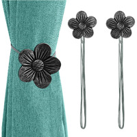 Lewondr Vintage Magnetic Curtain Tieback, 1 Pair Resin Flower Curtain Drapery Holdback Window Curtain?Ecorative Buckle Holder For Home Cafe Balcony - Ink