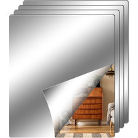 Fantasyon 4 Pack Wall Mirror Tiles, 14 X 12 Inch Self Adhesive Acrylic Square Mirror, Over The Door Mirror,Acrylic Large Mirror Wall Stickers Tiles,Decor Gym