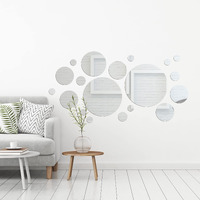 32 Pieces Mirror Wall Stickers Removable Acrylic Mirror Setting Adhesive Round Circle Mirror Tiles Decals For Home Living Room Bedroom Decor (Medium Size)