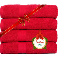 Ample Decor Bath Towel 100% Cotton 30 X 54 Inch 600 Gsm Towels Bathroom Soft Light Weight - 4Pcs - Christmas Red