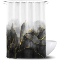 De-Mediocre Black And Gold Shower Curtain Stylish Ombre Black Marble Bath Art Decor Curtains Abstract White Golden Leaves Fabric Curtains For Bathroom Waterproof Polyester 72 X 72 Inches