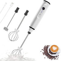 Rechargeable Milk Frother Handheld Electric Foam Maker With 2 Stainless Whisks, 3-Speed Adjustable Mini Blender Perfect For Bulletproof Coffee,Egg Mix, Latte Coffee Cappuccino, Hot Chocolate Matcha