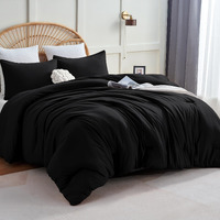 Cozylux Black Comforter Set King Size, 3 Pieces Solid Breathable Quilted Style Bedding Sets, Luxury Fluffy Soft Microfiber Comforter For All Season(1 Comforter & 2 Pillowcases)