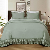 Masaca Sage Green Ruffle Comforter Set Queen,Vintage Farmhouse Shabby Ruffled Chic Bedding Comforter,Rustic Aesthetic Bedding 3 Pieces Women Girls Bedroom Vintage Bed Comforter
