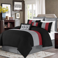 Chezmoi Collection Loft 8-Piece Luxury Striped Comforter Set (King, Red/Black/Gray)