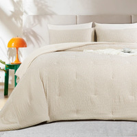 Hombys 3 Piece Seersucker Oversized King Comforter Set 128X128, Breathable Beige Soft Comforter Set, Lightweight Down Alternative Comforter, Bedding Comforter Sets With 2 Pillow Shams For All Season