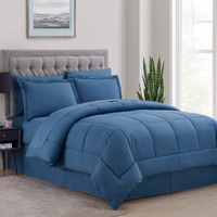 Queen Comforter Set 8 Piece Bed In A Bag With Bed Skirt, Fitted Sheet, Flat Sheet, 2 Pillowcases, 2 Pillow Shams, Queen, Denim