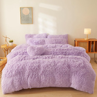 Foppa Lilac Plush Fluffy Comforter Cover Set Queen - Ultra Soft Faux Fur Lilac Bedding Sets 3 Pieces (1 Plush Duvet Cover + 2 Shaggy Pillow Case) Fuzzy Bed Set (Lilac, Queen)