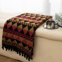 Gealaek Boho Throw Blanket Lightweight Soft Cozy Decorative Blankets For Sofa Bed Farmhouse Throw Blanket Aztec Blanket With Tassel Black Red Mustard Checkered 50"" X 60""