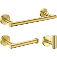 Nolimas 3-Pieces Brushed Gold Bathroom Hardware Set Sus304 Stainless Steel Round Wall Mounted Includes 12"" Hand Towel Bar,Toilet Paper Holder,Robe Towel Hooks,Bathroom Accessories Kit