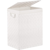 Fiona's Magic Laundry Hamper Basket With Lid, Handwoven 90L Large Clothes Hamper With Removable Liner Bags, Collapsible White Tall Hamper For Bathroom, Bedroom And Dorm Room Organizer