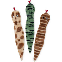 Zippypaws Skinny Peltz - 3 Multicolored Snakes - No Stuffing Squeaky Dog Toys, Unstuffed Chew Toy For Small & Medium Breeds, Bulk Multi-Pack Of 3 Soft Plush Dog Toys, Flat No Stuffing Puppy Toys - 18""