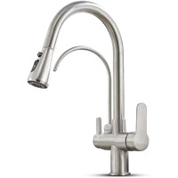 Menatt Filter Kitchen Faucet With Drinking Water Faucet, High Arc Pull Down 3-Way Kitchen Faucet, 3 In 1 Sink Cold And Hot Mixer Tap (Brushed Nickel)