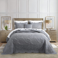 Hz&Hy Oversized King Bedspread 128X120 Extra Wide, Quilted Coverlet Bedding Set, Lightweight Thin Comforter, Reversible, Luxurious, 5 Piece, 100% Microfiber, King/Cal King, Grey