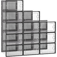 Kuject Black Shoe Organizers Storage Boxes For Closet, 12 Pack Clear Plastic Stackable Sneaker Containers Bins With Lids, Under Bed Shoe Storage For Entryway, Drop Front, Fit Up To Women's Size 10