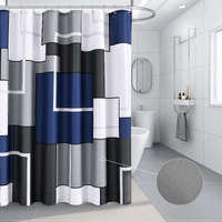 Blue Shower Curtain Set With Hooks Blue And White Morden Shower Curtains For Bathroom Fabric Grey Shower Curtain Abstract Geometric Bath Curtains Decorative Gray Shower Curtain Water Repellent 72X72