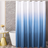 Yi & Ze Ombre Shower Curtain Sets For Bathroom Accessories Fabric Polyester Waterproof Modern Shower Curtain Liner With 12 Hooks Navy Blue W72Xl72