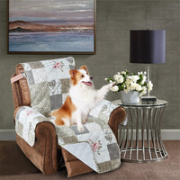 Brilliant Sunshine Roses And Toile Recliner Slip Cover, Patchwork Design, Quilted Slipcover, 26 "" Seat, Slip Resistant Cushion Protector, Washable Reclining Chair Covers For Dogs, Cats, Kids, Rose Grey