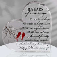 Years Of Marriage Gift Wedding Anniversary Heart Marriage Keepsake Decoration Gift For Couple Parent Women Mom Husband Wife (10Th)