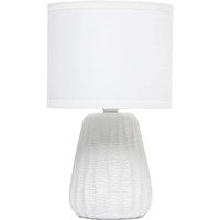 Simple Designs 11.02"" Traditional Mini Modern Ceramic Texture Pastel Accent Bedside Table Desk Lamp With Matching Fabric Shade For Home Decor, Bedroom, Nightstand, Living Room, Entryway, Off White