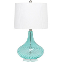 Lalia Home 24"" Classix Contemporary Wavy Colored Glass Table Lamp With White Linen Shade For Living Room, Bedroom, Entryway, Dining Room, Blue