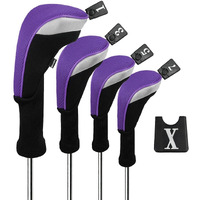 Andux 4Pcs/Set Golf 460Cc Driver Wood Club Head Covers Long Neck With Interchangeable No. Tags Purple