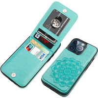Vaburs Wallet Case For Iphone 13 Pro, Kickstand Case With Credit Card Holder, Embossed Mandala Floral Pattern  Premium Pu Leather Magnetic Closure Shockproof Protective Flip Cover 6.1"" (Green)