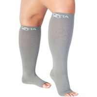 Zeta Wear Plus Size Open Toe Leg Sleeve Support Socks - Wide Calf Compression Open Toe Socks Men And Women Amazing Fit, Travel, Flight Socks, Compression & Soothing Relief, 1 Pair, Size 2Xl, Gray