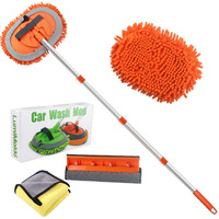 Lumimokki 62  "" Car Wash Mop Kit - Car Cleaning Mop With Long Handle Stainless Steel Pole For Rvs, Suvs, Trucks And Buses (Orange)