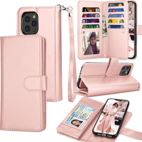Tekcoo Wallet Case For Iphone 12 Mini / Iphone12 Mini (5.4 Inch) 2020 Luxury Id Cash Credit Card Slots Holder Carrying Pouch Folio Flip Pu Leather Cover [Detachable Magnetic Hard Case] - Rose Gold