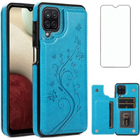 Asuwish Phone Case For Samsung Galaxy A12 With Tempered Glass Screen Protector Card Holder Wallet Cover Stand Flip Leather Cell Accessories Glaxay A 12 12A Samsunga12Case Cases Women Men Blue