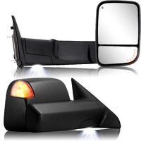 Towing Mirror For Dodge Ram - Replacement Fit For 2009-2018 Dodge Ram 1500 2500 3500 Pickup Truck With Power Adjusted Glass Heated Led Turn Signal Light Puddle Lamp Temp Sensor Flip Up Pair Set