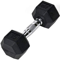 Jfit Rubber Hex Dumbbell, 15 Lb, Single