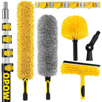 30 Foot High Reach Duster Kit With 7-24Ft Extension Pole, High Ceiling Fan Duster W/Telescopic Pole, Cobweb Duster, Feather Duster, Window Squeegee Cleaner, Outdoor Indoor Extendable Duster Kits