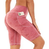 Iniber Women's Biker Shorts With Pockets 8"" High Waist Workout Yoga Soft Spandex Athletic Bicycle Shorts For Running Red
