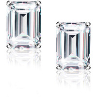 ""Stunning Flame"" 18K White Gold Plated 925 Sterling Silver Cubic Zirconia Emerald Cut Stud Earrings  Cz Studs For Women, Men And Girls (Emerald,5)