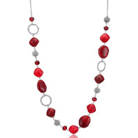 Bulinlin Beaded Long Necklace For Women Silver Sweater Chain Necklace With Crystal Resin Beads, Fashion Jewelry For Girls(Dark Light Red)