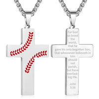 Zocomi Cross Necklace For Men Boys Baseball Pendant Chain Silver Stainless Steel Religious Christian Baptism First Communion Confirmation John 3:16 Jewelry Gift Christmas