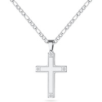 Silver Cross Necklace For Boys, Silver Cross Chain Pendant Necklaces For Boys Mens Cross Necklaces Silver Figaro Chains For Men Stainless Steel Cross Necklace For Boys Birthday Gifts For Men 16 Inch