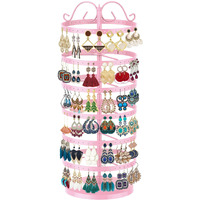 Modowey 6 Tier Rotating Earring Holder Organizer, Adjustable Metal Earring Display Stand Rack, 264 Holes Earring Tree Organizer For Women Girl (Pink)