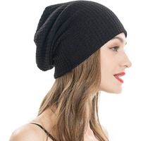 Zlyc Women Fashion Knit Slouchy Beanie Hat Thin Stretch Skull Caps (Solid Black)