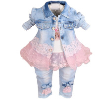 Yao Little Girls Denim Clothing Sets 3 Pieces Sets T Shirt Denim Jacket And Jeans(Pink,4-5Years)
