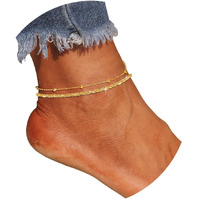 Jyueda Sparkling Gold Anklets For Women,Layered Beaded Chain 18K Gold Plated Anklet Bracelets For Women Teen Girls