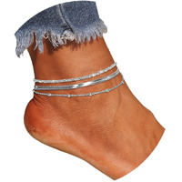 Sparkling Ankle Bracelets For Women Set,Layered Beaded Snake Chain Silver Anklet Bracelets For Women Dainty Cute Anklets For Teen Girls Beach Jewelry Gifts
