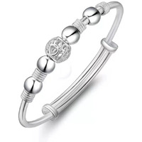Sterling Silver Bracelets For Women 925 Sterling Silver Beads Bangle Bracelet Transfer Lucky Cuff Bracelet Adjustable Fashion Women Jewelry Girls Fidget Bracelet For Anxiety Jewelry Friendship Gift
