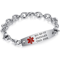 Engraving No Bp/Iv/Needles This Arm Lymphedema Alert Medical Id Bracelets For Men And Women, Interchangeable Cable Chain Medical Alert Bracelets 7.5-9 "" Adjustable